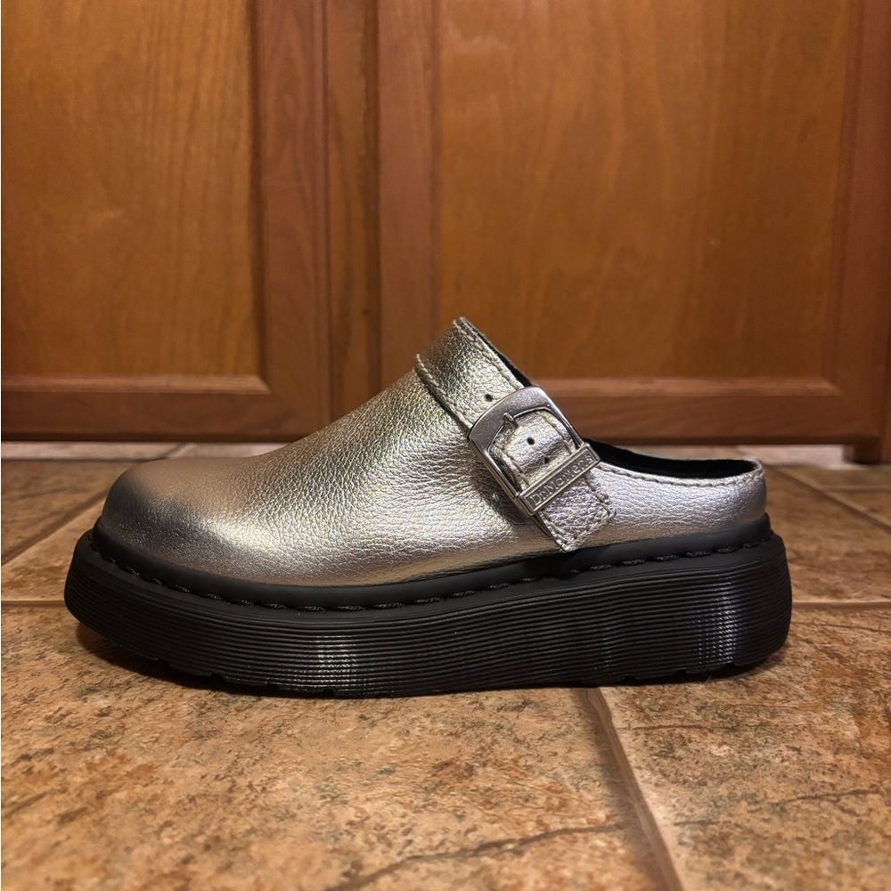 Dr. Martens Silver Leather Platform Clog Mule